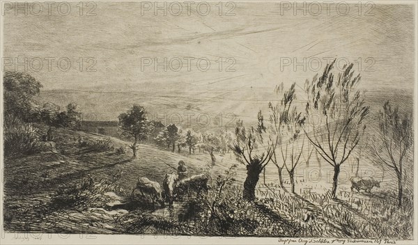 Sunrise, 1850, Charles François Daubigny, French, 1817-1878, France, Etching on ivory wove paper, 134 × 230 mm (image), 178 × 262 mm (plate)