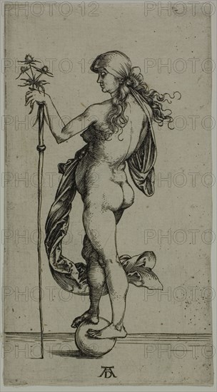 Fortune, c. 1495, Albrecht Dürer, German, 1471-1528, Germany, Engraving in black on ivory laid paper, 120 x 65 mm (image/sheet)