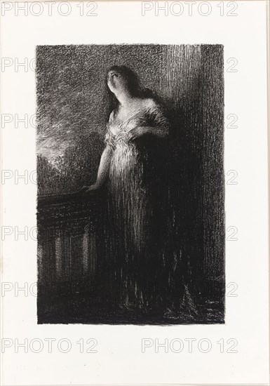 Romeo and Juliet: Confiding in the Night, 1888, Henri Fantin-Latour, French, 1836-1904, France, Lithograph in black on ivory China paper laid down on white wove paper, 226 × 152 mm (image), 308 × 213 mm (sheet)