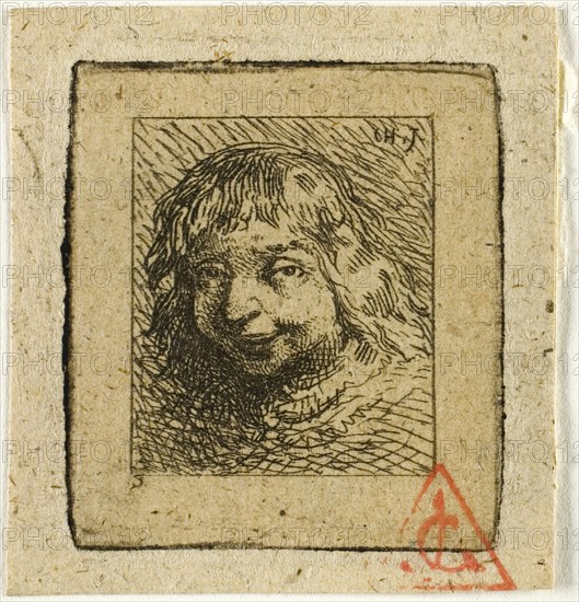 Head of a Breton, n.d., Charles Émile Jacque, French, 1813-1894, France, Etching on buff chine, 32 × 29 mm (image), 32 × 29 mm (plate), 39 × 37 mm (sheet)