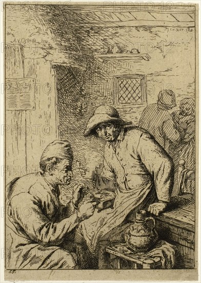 Two Smokers, c. 1845, Charles Émile Jacque, French, 1813-1894, Léon Subercaze (French, active 1840s), France, Etching on buff chine, tipped onto ivory wove card, 139 × 100 mm (image), 147 × 103 mm (chine), 302 × 225 mm (secondary support)