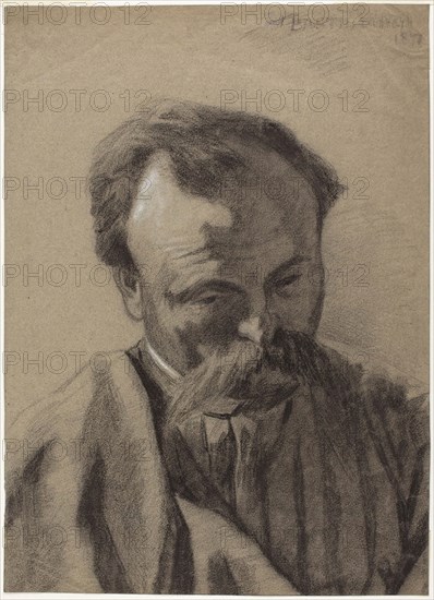 Self-Portrait, c. 1877, Jules Bastien-Lepage, French, 1848-1884, France, Black chalk heightened with white chalk, on gray laid paper, 337 × 243 mm