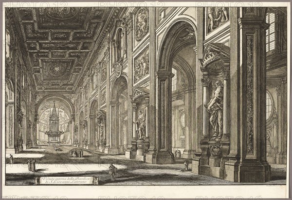 Interior view of the Basilica of St. John Lateran, from Views of Rome, 1768, Giovanni Battista Piranesi, Italian, 1720-1778, Italy, Etching on ivory laid paper, 428 x 679 mm (image), 472 x 694 mm (sheet)