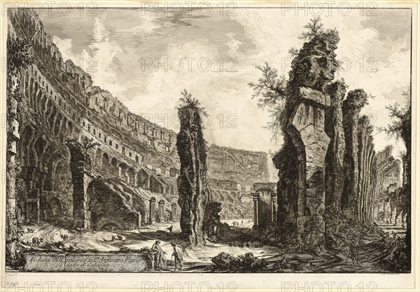 Interior view of the Flavian Amphitheater, called the Colosseum, from Views of Rome, 1766, Giovanni Battista Piranesi, Italian, 1720-1778, Italy, Etching on ivory laid paper, 454 x 693 mm (image), 487 x 707 mm (sheet)