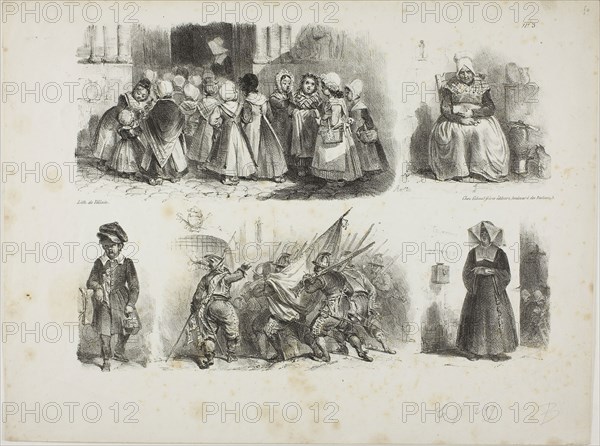 Sheet of Sketches, 1828, Denis Auguste Marie Raffet (French, 1804-1860), published by Chez Gihaut Frères (French, 19th century), printed by François le Villain (French, active 19th century), France, Lithograph in black on ivory wove paper, 202 × 274 mm (image), 255 × 340 mm (sheet)