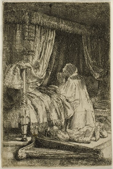 David in Prayer, 1652, Rembrandt van Rijn, Dutch, 1606-1669, Holland, Engraving on paper, 141 x 94 mm (image), 143 x 95 mm (sheet)