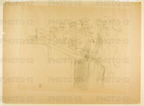 The Arton Trial (first plate), 1896, Henri de Toulouse-Lautrec, French, 1864-1901, France, Lithograph on tan wove paper, laid down on cream Japan tissue, 364 × 472 mm (image), 460 × 622 mm (sheet)