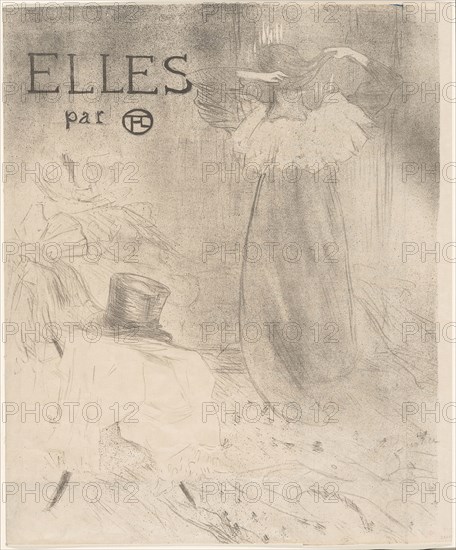 Cover for Elles, 1896, Henri de Toulouse-Lautrec (French, 1864-1901), published by Gustave Pellet (French, 1859-1919), probably printed by Auguste Clot (French, 1858-1936), France, Color lithograph on cream wove paper, 571 × 462 (image to fold), 571 × 472 mm (sheet, folded)