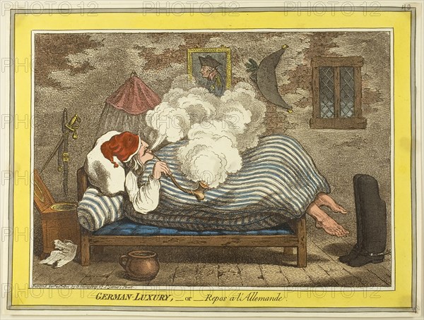 German Luxury, published January 22, 1800, James Gillray (English, 1756-1815), published by Hannah Humphrey (English, c. 1745-1818), England, Hand-colored etching on paper, 230 × 310 mm (image), 240 × 320 mm (sheet), Palemon and Lavinia, published January, 1805, James Gillray (English, 1756-1815), published by Hannah Humphrey (English, c. 1745-1818), England, Hand-colored etching, slightly aquatinted on paper, 265 × 361 mm