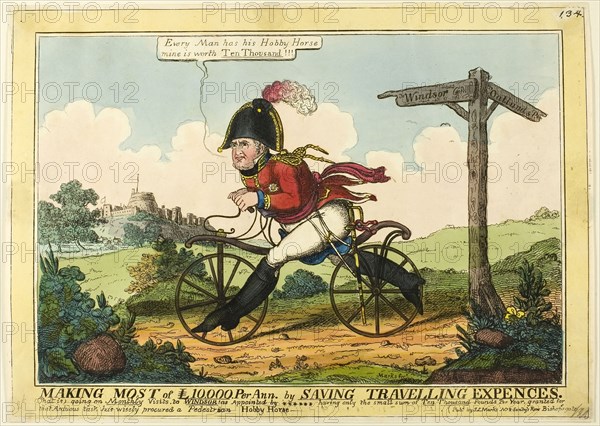Making the Most of £10,000 per Ann. by Saving Travelling Expences, 1819, J. Lewis Marks, English, 1769-c. 1832, England, Hand-colored etching on ivory wove paper, 236 × 315 mm