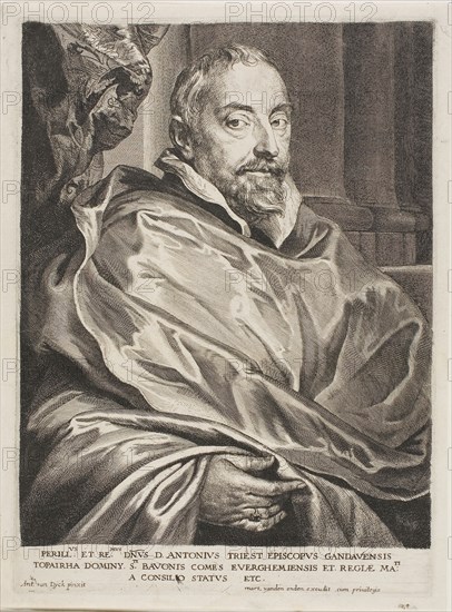 Antoon Triest, 1630/45, Pieter de Jode II (Flemish, 1606–c. 1674), after Anthony van Dyck (Flemish, 1599-1641), Netherlands, Etching and engraving in black on ivory laid paper, 237 x 173 mm (image/plate), 249 x 185 mm (sheet)