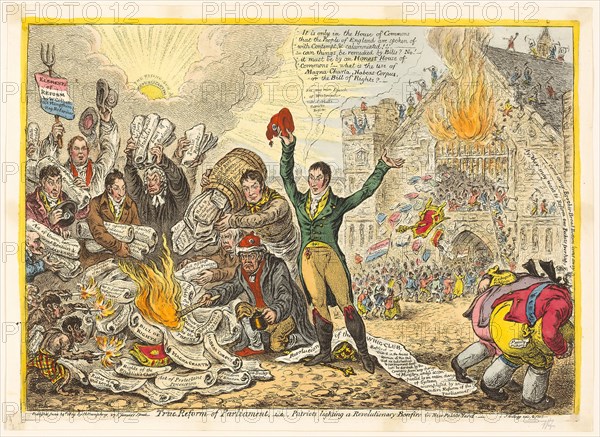 True Reform of Parliament, published June 14, 1809, James Gillray (English, 1756-1815), published by Hannah Humphrey (English, c. 1745-1818), England, Hand-colored etching on paper, 288 × 404 mm (image), 300 × 415 mm (plate), 315 × 435 mm (sheet)
