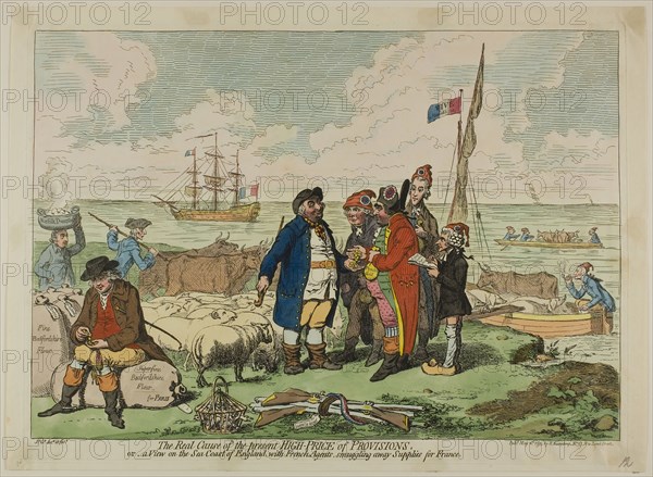 The Real Cause of the Present High-Price of Provisions, published May 11, 1795, James Gillray (English, 1756-1815), published by Hannah Humphrey (English, c. 1745-1818), England, Hand-colored etching on paper, 290 × 410 mm (image), 310 × 425 mm (plate), 330 × 445 mm (sheet)