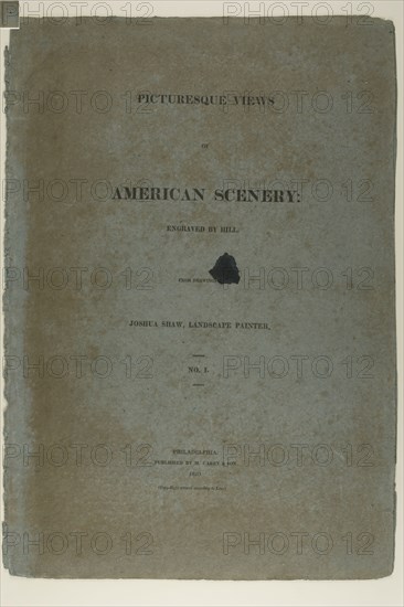 Portfolio Cover for Picturesque Views of American Scenery, No. I, 1819/21, John Hill (American, 1770-1850), after Joshua Shaw (American, born England, c. 1777-1860), published by Matthew Carey & Son (American, active 1795-1821), United States, Letterpress on blue wove paper, 568 x 396 mm (sheet, folded)