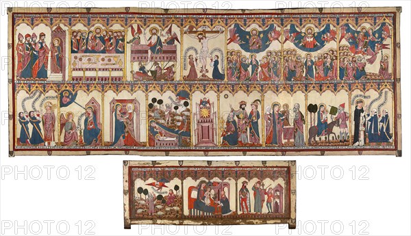 Retable and Frontal of the Life of Christ and the Virgin Made for Pedro López de Ayala, 1396, Spanish, Spain, Tempera and gold on panel, Retable Image: 232.1 × 649 cm (91 3/8 × 255 1/2 in.), Frontal Image: 86 × 266.9 cm (33 7/8 × 105 1/16 in.)