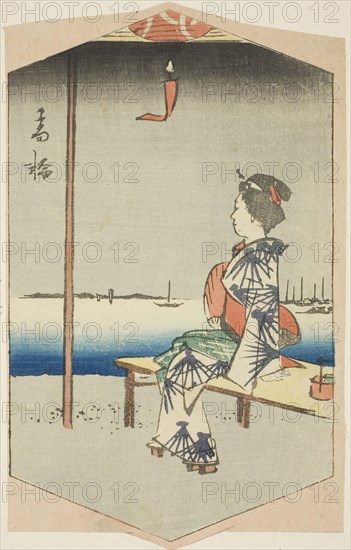 Takanawa, section of a sheet from the series Cutout Pictures of Famous Places in Edo (Edo meisho harimaze zue), 1857, Utagawa Hiroshige ?? ??, Japanese, 1797-1858, Japan, Color woodblock print, section of harimaze sheet, 21.1 x 13.1 cm