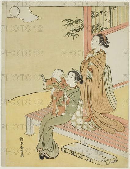 Viewing the Moon, c. 1767/68, Suzuki Harunobu ?? ??, Japanese, 1725 (?)-1770, Japan, Color woodblock print, chuban, 11 x 8 3/8 in.