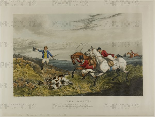 The Death, from Fox Hunting, 1828, Charles Bentley (English, 1806-1854), after Henry Alken (English, 1785-1851), England, Color aquatint on paper, 270 × 420 mm (image), 350 × 464 mm (plate), 373 × 492 mm (sheet)
