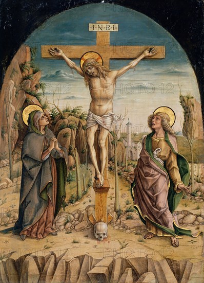 The Crucifixion, c. 1487, Carlo Crivelli, Italian, 1430/35-1495, Italy, Tempera on panel, 75 × 55.2 cm (29 1/2 × 21 3/4 in.), image (arched): 74 × 55.2 cm (29 1/8 × 21 3/4 in.)