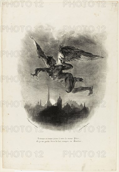 Mephistopheles Flying, 1828, Eugène Delacroix, French, 1798-1863, France, Lithograph in black on white wove paper, 270 × 230 mm (image), 429 × 290 mm (sheet)