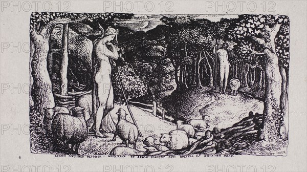 Ideal Pastoral Life, n.d., Edward Calvert, English, 1799-1883, England, Woodcut on paper, 43 × 77 mm (image), 60 × 101 mm (sheet, trimmed within plate mark)