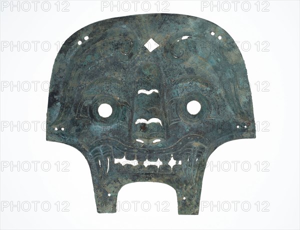 Mask from a Horse Bridle, Western Zhou dynasty ( 1046–771 BC ), about 9th century BC, China, Bronze, 26.5 × 27.5 × 0.3 cm (10 3/8 × 10 3/4 × 3/32 in.)
