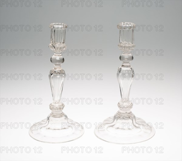 Two Candlesticks, 1725/50, France, Glass, H. 31.1 cm (12 1/4 in.)