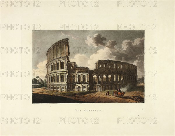 The Coliseum, plate fifteen from the Ruins of Rome, published 1796/98, M. Dubourg, (English, active 1786-1838), published by J. Merigot (Italian, Unknown), England, Hand-colored aquatint on paper, 330 × 448 mm (sheet)