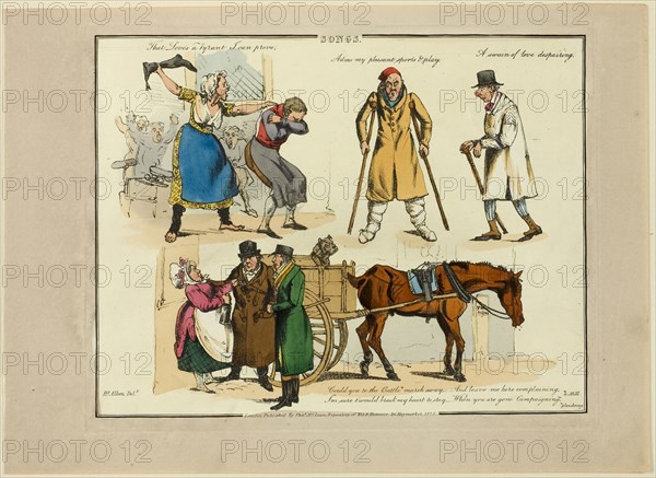 Plate from Illustrations to Popular Songs, 1822, Henry Alken (English, 1785-1851), published by Thomas McLean (English, active 1790-1860), England, Soft ground etching with hand-coloring and aquatint on paper, 198 × 255 mm (image), 212 × 270 mm (plate), 245 × 340 mm (sheet)