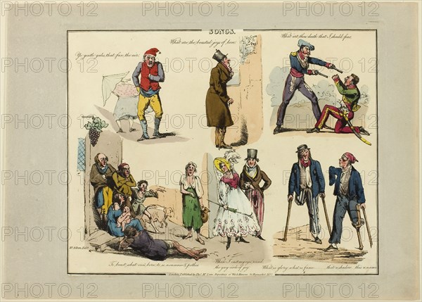 Plate from Illustrations to Popular Songs, 1822, Henry Alken (English, 1785-1851), published by Thomas McLean (English, active 1790-1860), England, Soft ground etching with hand-coloring and aquatint on paper, 200 × 255 mm (image), 215 × 270 mm (plate), 245 × 340 mm (sheet)