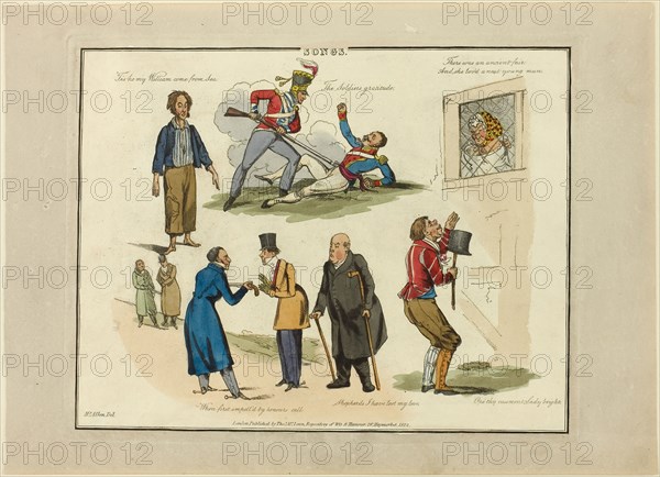 Plate from Illustrations to Popular Songs, 1822, Henry Alken (English, 1785-1851), published by Thomas McLean (English, active 1790-1860), England, Soft ground etching with hand-coloring and aquatint on paper, 200 × 255 mm (image), 215 × 270 mm (plate), 245 × 340 mm (sheet)