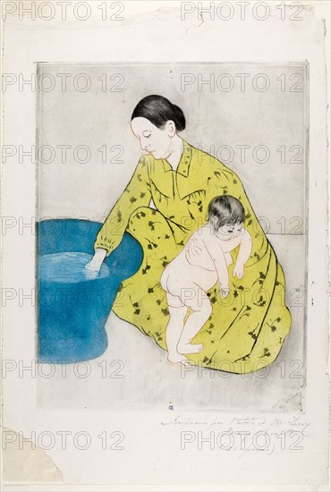 The Bath, 1890–91, Mary Cassatt (American, 1844-1926), printed with Leroy (French, active 1876-1900), United States, Color drypoint, aquatint and softground etching from two plates, printed à la poupée, on ivory laid paper, 321 x 247 mm (image/plate), 436 x 300 mm (sheet)