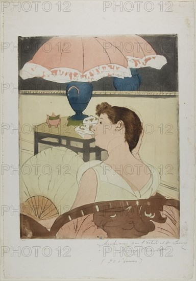 The Lamp, 1890–91, Mary Cassatt (American, 1844-1926), printed with Leroy (French, active 1876-1900), United States, Color aquatint, drypoint, and soft ground on ivory laid paper, 323 x 252 mm (image/plate), 435 x 301 mm (sheet)