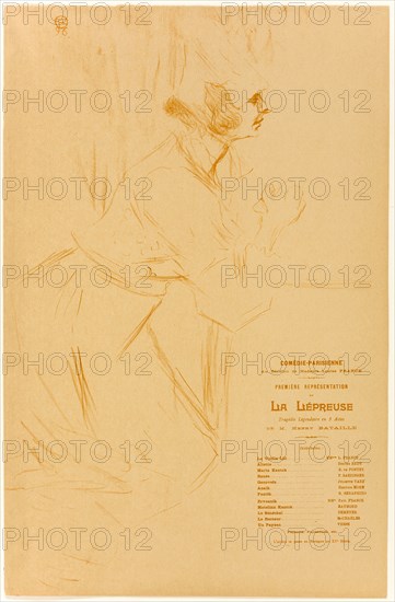 Program for La Lépreuse, 1896, Henri de Toulouse-Lautrec, French, 1864-1901, France, Color lithograph on tan wove paper, 494 × 312 mm (image), 500 × 327 mm (sheet)