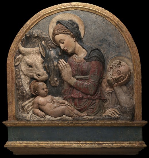 The Nativity, c. 1465, Donatello, Circle of, Italian, 1386/7-1466, Italy, Stucco and polychrome, 72.4 × 78.7 × 12.1 cm (28 1/2 × 31 × 4 3/4 in.)