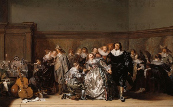 An Elegant Company, 1632, Pieter Codde, Dutch, 1599-1678, Holland, Oil on panel, 58.8 × 92.7 cm (23 1/8 × 36 1/2 in.)