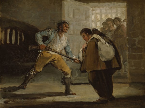 El Maragato Threatens Friar Pedro de Zaldivia with His Gun, c. 1806, Francisco José de Goya y Lucientes, Spanish, 1746-1828, Spain, Oil on panel, 11 1/2 × 15 5/8 (29.2 × 38.5 cm)