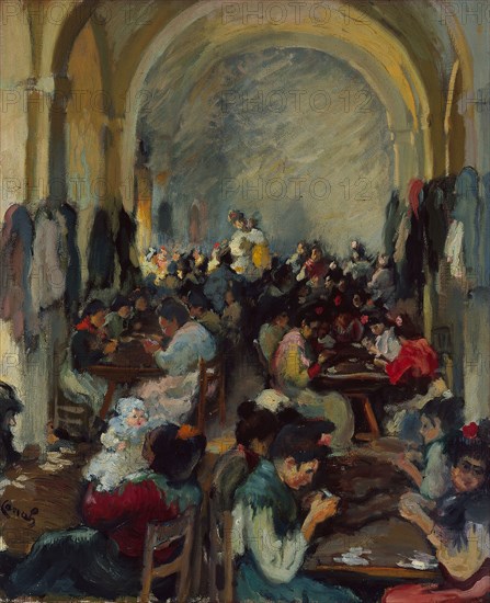 Cigar Making in Seville, 1899, Ricardo Canals y Llambí, Spanish, 1876-1931, Seville, Oil on canvas, 24 x 20 in. (61.2 x 50.5 cm)