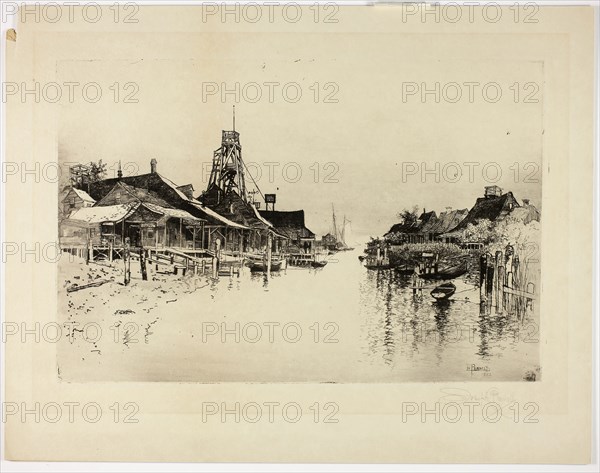 Pilot Town, La., 1882, Joseph Pennell, American, 1857-1926, United States, Etching on heavy cream board, 303 x 460 mm (image), 430 x 555 mm (board)