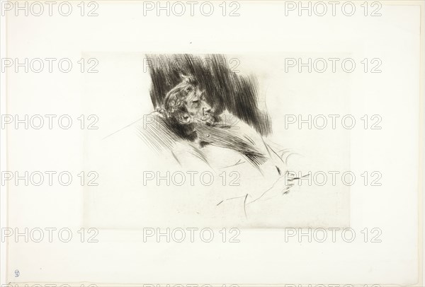 Whistler Asleep, 1897, Giovanni Boldini, Italian, 1842-1931, Italy, Drypoint in black on ivory laid paper, 196 x 294 mm (image), 200 x 299 mm (plate), 308 x 454 mm (sheet)