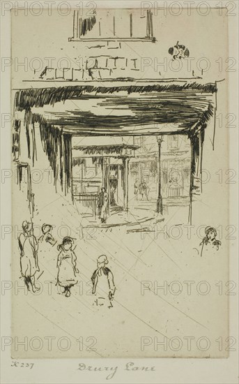 Drury Lane, 1880/81, James McNeill Whistler, American, 1834-1903, United States, Etching with foul biting, with drypoint cancellation, in brown ink on ivory laid paper, 162 x 101 mm (plate), 186 x 123 mm (sheet)