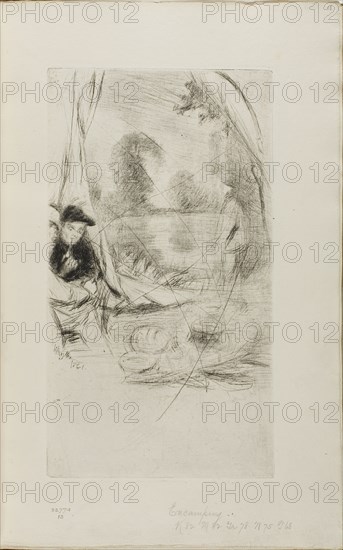 The Camp, 1861, James McNeill Whistler, American, 1834-1903, United States, Drypoint, with drypoint cancellation lines, in black ink on ivory laid paper, 285 x 158 mm (plate), 381 x 237 mm (sheet, sight, bound)