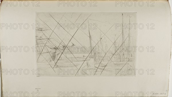 From Billingsgate, 1876/77, James McNeill Whistler, American, 1834-1903, United States, Drypoint with foul biting, with drypoint cancellation, in black ink on ivory laid paper, 151 x 226 mm (plate), 240 x 379 mm (sheet, sight, bound)
