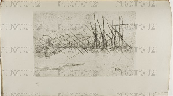 Pickle Herring Wharf, 1876/77, James McNeill Whistler, American, 1834-1903, United States, Etching and drypoint with foul biting, with drypoint cancellation, in black ink on ivory laid paper, 152 x 228 mm (plate), 237 x 382 mm (sheet, sight, bound)