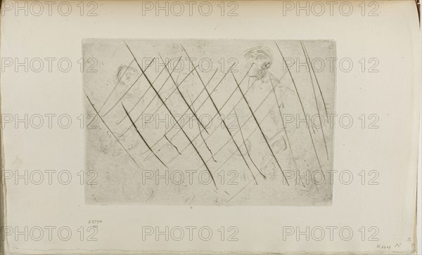 Sketch of Heads, 1875, James McNeill Whistler, American, 1834-1903, United States, Drypoint with foul biting, with drypoint cancellation, in black ink on ivory laid paper, 154 x 230 mm (plate), 235 x 379 mm (sheet, sight, bound)