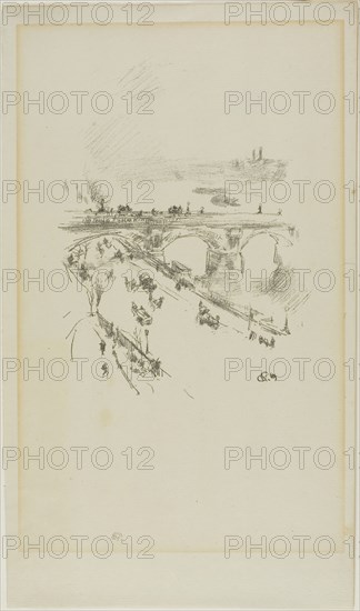 Waterloo Bridge, 1896, James McNeill Whistler, American, 1834-1903, United States, Transfer lithograph in black on ivory laid paper, 172 x 127 mm (image), 303 x 178 mm (sheet)