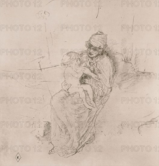 Mother and Child, No. 1, 1891, printed 1895, James McNeill Whistler, American, 1834-1903, United States, Transfer lithograph, with scraping and stumping, in black on cream laid paper, 185 x 191 mm (image), 284 x 228 mm (sheet)