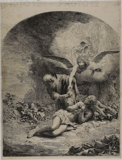 The Sacrifice of Abraham, 1642/51, Ferdinand Bol, Dutch, 1616-1680, Holland, Etching on paper, 425 x 326 mm (plate), 439 x 334 mm (sheet)
