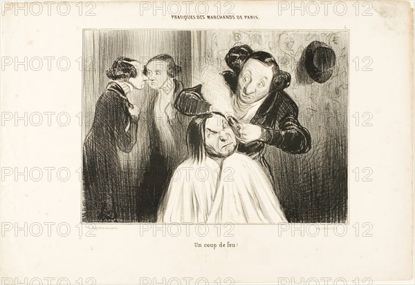 Fire!, plate 35 from Types Parisiens, 1839, Honoré Victorin Daumier, French, 1808-1879, France, Lithograph in black on white wove paper, 181 × 247 mm (image), 260 × 380 mm (sheet)