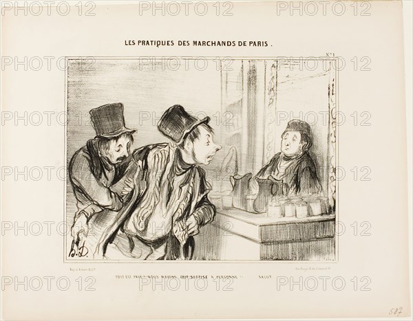 Everything is Paid for? And We Didn’t Insult Anyone… Bye, plate 31 from Types Parisiens, 1839, Honoré Victorin Daumier, French, 1808-1879, France, Lithograph in black on white wove paper, 173 × 230 mm (image), 267 × 342 mm (sheet)